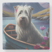 Skye Terrier op een peddel: Een Schilderachtig avo Stenen Onderzetter (Voorkant)