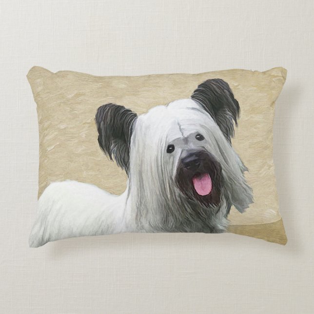 Skye Terrier Painting - Cute Original Dog Art Accent Kussen (Voorkant)