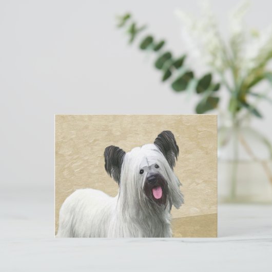 Skye Terrier Painting - Cute Original Dog Art Briefkaart (Staand voorkant)