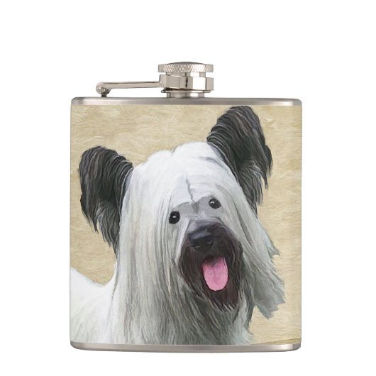 Skye Terrier Painting - Cute Original Dog Art Heupfles (Voorkant)