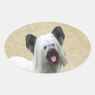 Skye Terrier Painting - Cute Original Dog Art Ovale Sticker