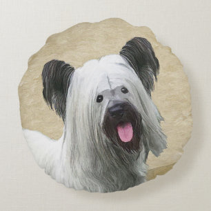 Skye Terrier Painting - Cute Original Dog Art Rond Kussen
