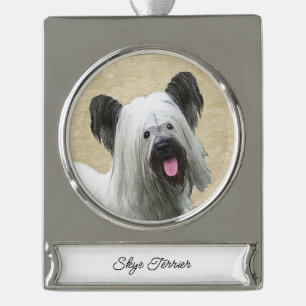 Skye Terrier Painting - Cute Original Dog Art Silv Verzilverd Banner Ornament