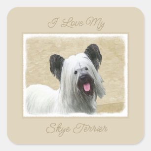 Skye Terrier Painting - Cute Original Dog Art squa Vierkante Sticker