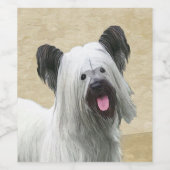 Skye Terrier Painting - Cute Original Dog Art Wijn Etiket (Enkel label)