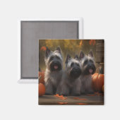 Skye Terrier Pup Autumn Delight Pompoen  Magneet (Voorkant / Achterkant)