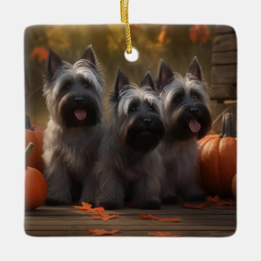 Skye Terrier Pup Autumn Delight Pumpkin Keramisch Ornament (Voorkant)