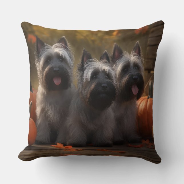 Skye Terrier Pup Autumn Delight Pumpkin Kussen (Voorkant)