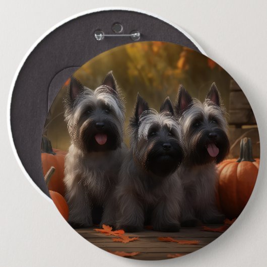 Skye Terrier Pup Autumn Delight Pumpkin Ronde Button 6,0 Cm (Voorkant /achterkant)