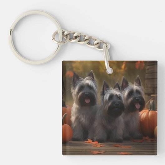 Skye Terrier Pup Autumn Delight Pumpkin Sleutelhanger (Voorkant)