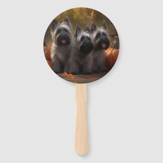 Skye Terrier Puppy Herfst Delight Pompoen Handwaaier (Achterkant)