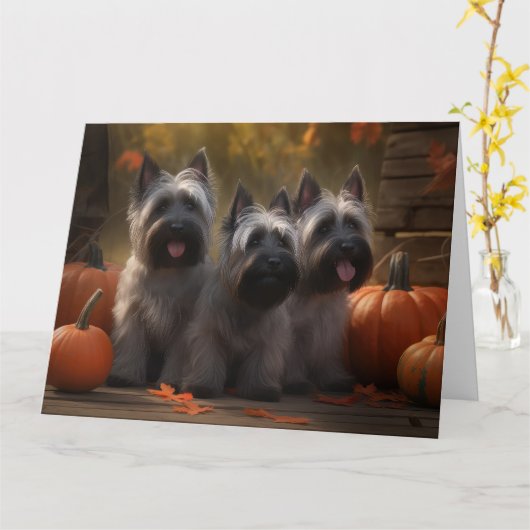 Skye Terrier Puppy Herfst Delight Pompoen Kaart (Gele Bloem)