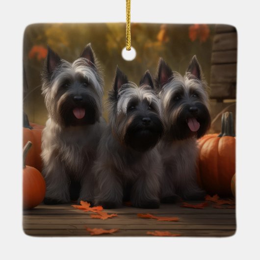Skye Terrier Puppy Herfst Delight Pompoen Keramisch Ornament (Achterkant)