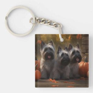 Skye Terrier Puppy Herfst Delight Pompoen Sleutelhanger