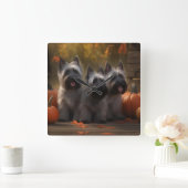 Skye Terrier Puppy Herfst Delight Pompoen Vierkante Klok (Huis)
