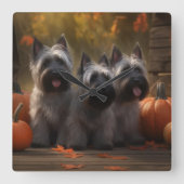 Skye Terrier Puppy Herfst Delight Pompoen Vierkante Klok (Voorkant)