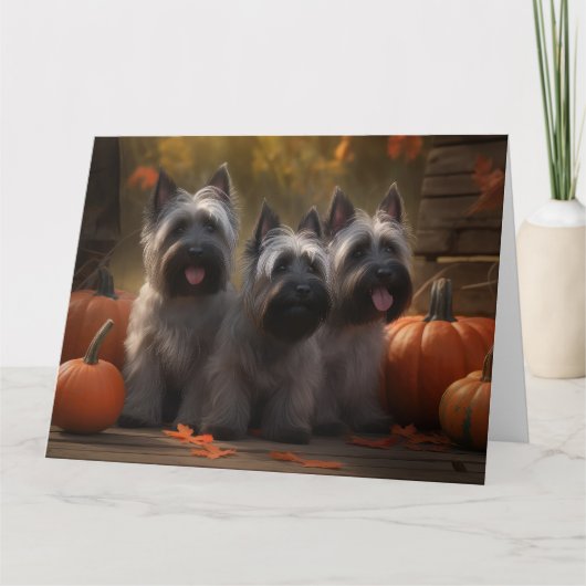 Skye Terrier Puppy Herfst Plezier Pompoen Kaart (Voorkant)
