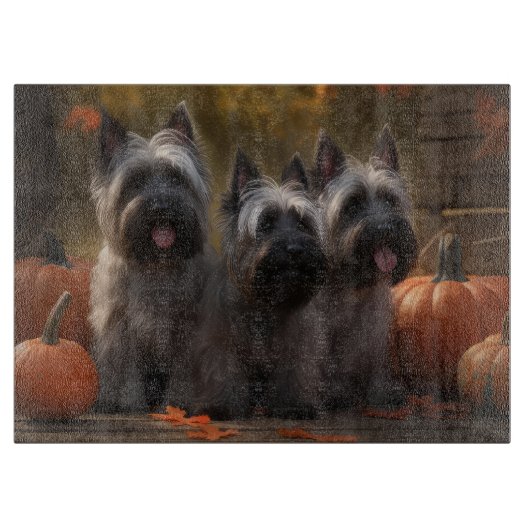 Skye Terrier Puppy Herfst Plezier Pompoen  Snijplank (Voorkant)