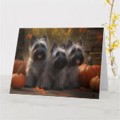 Skye Terrier Puppy Herfstpracht Pompoen Kaart (Gele Bloem)