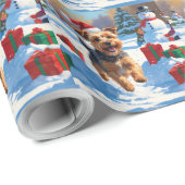 Skye Terrier Rent in de Sneeuw met Kerstmuts Cadeaupapier (Rol Hoek)