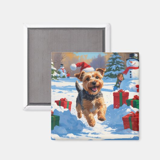 Skye Terrier Rent in de Sneeuw met Kerstmuts Magneet (Voorkant / Achterkant)