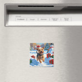 Skye Terrier Rent in de Sneeuw met Kerstmuts Magneet (Insitu (Vaatwasser))