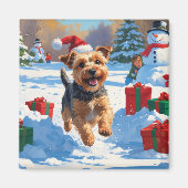 Skye Terrier Rent in de Sneeuw met Kerstmuts Magneet (Voorkant)