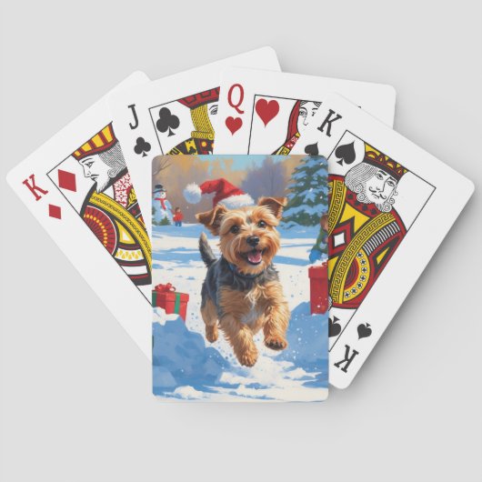 Skye Terrier Rent in de Sneeuw met Kerstmuts Pokerkaarten (Achterkant)