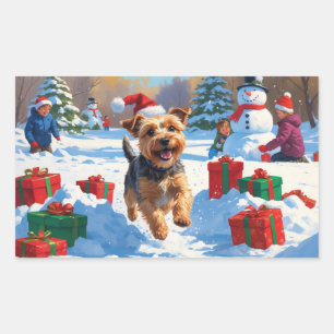 Skye Terrier Rent in de Sneeuw met Kerstmuts Rechthoekige Sticker