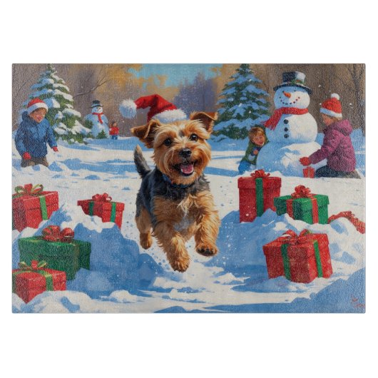Skye Terrier Rent in de Sneeuw met Kerstmuts Snijplank (Voorkant)