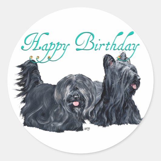 Skye Terrier Verjaardagskaarten Ronde Sticker (Voorkant)