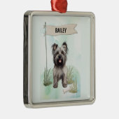 Skye Terrier Watercolor Personalized Dog Metalen Ornament (Rechts)