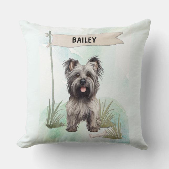 Skye Terrier-waterverf Gepersonaliseerde Hond Kussen (Voorkant)