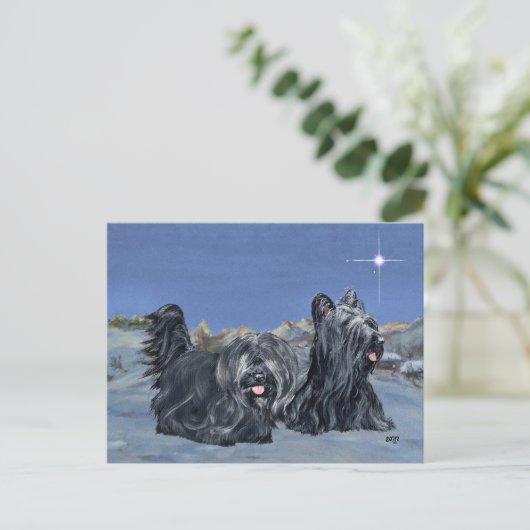 SKYE Terriers op een winteravond Briefkaart (Staand voorkant)