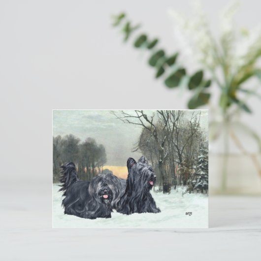 Skye Terriers Snowy Sunset Briefkaart (Staand voorkant)