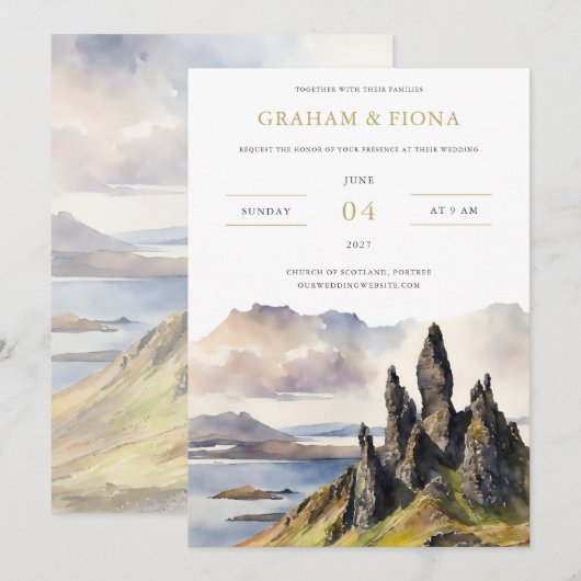 Skye Watercolor Invitation Kaart (Voorkant / Achterkant)