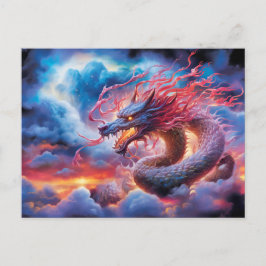 Skyfire Surge – Chinese Airbrush Dragon in Clouds Briefkaart