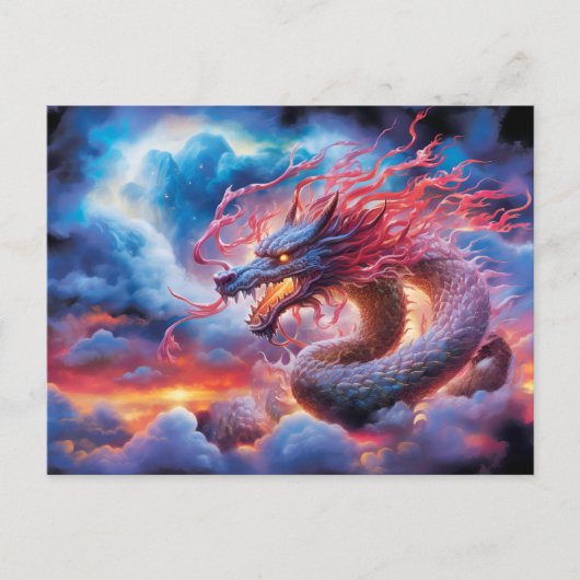 Skyfire Surge – Chinese Airbrush Dragon in Clouds Briefkaart (Voorkant)