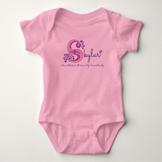 Skylar meisjesnaam en betekenis S monogram baby ro Romper (Voorkant)