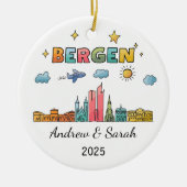 Skyline Bergen Ornament, Noorwegen Keramisch Ornament (Voorkant)