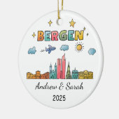 Skyline Bergen Ornament, Noorwegen Keramisch Ornament (Links)