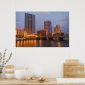 Skyline bij schemer, aan de Grand River 2 Poster (Keuken)