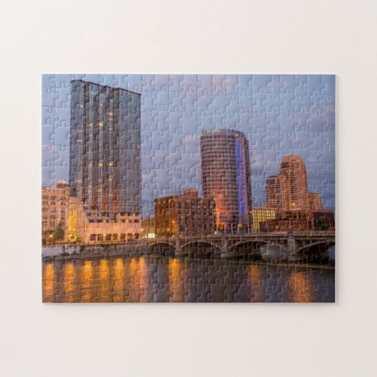 Skyline bij schemering, aan de Grand River 2 Legpuzzel (Horizontaal)