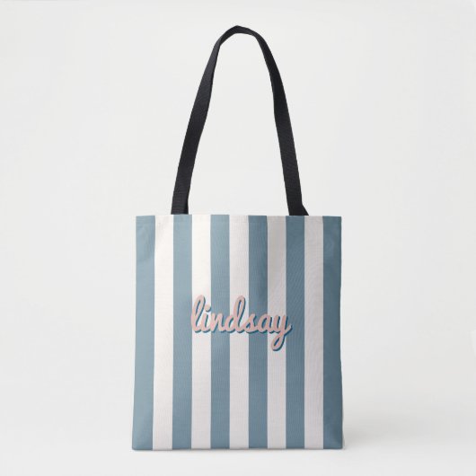 Skyline Blauwe Cabana Gestreepte Meisjesreis Vakan Tote Bag (Voorkant)