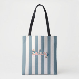 Skyline Blauwe Cabana Streep Meisjesreis Vakantie Tote Bag