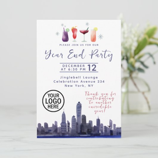 Skyline Company Year End Party Invitation Kaart (Staand voorkant)