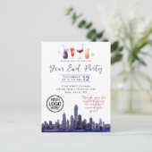 Skyline Company Year End Party Invitation Postcard Briefkaart (Staand voorkant)