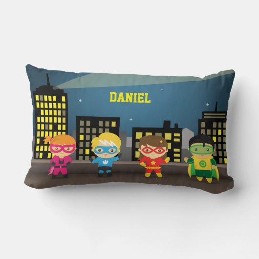 Skyline Cute Superheld for Kids Room Kussen (Achterkant)