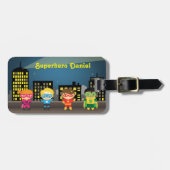 Skyline Cute Superheld voor kinderen Bagagelabel (Voorkant horizontaal)