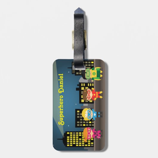 Skyline Cute Superheld voor kinderen Bagagelabel (Achterkant verticaal)